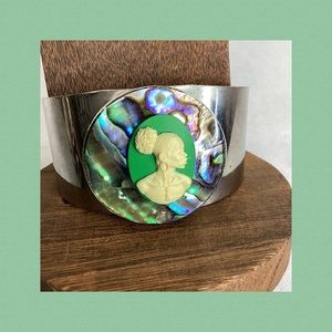Silver and Green Cameo Bracelet